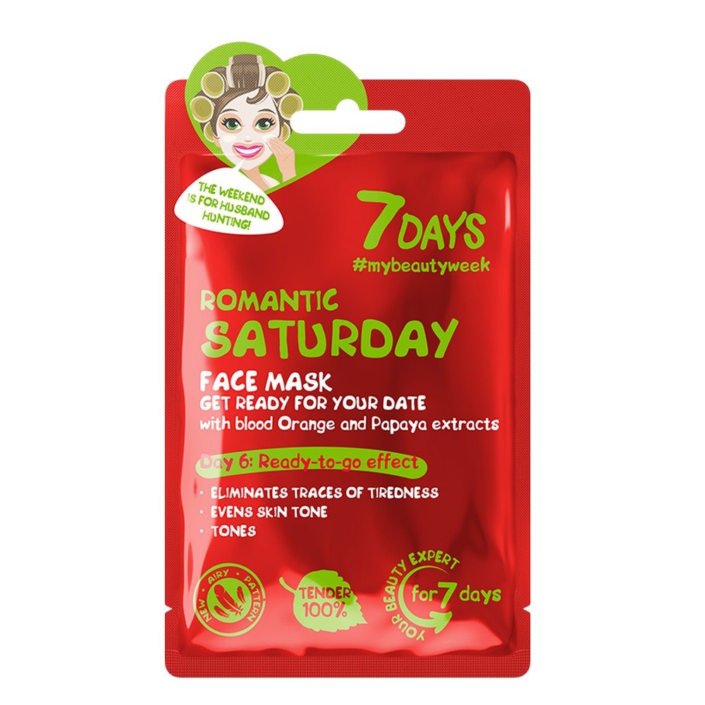 7Days Romantic Saturday Sheet Mask Μάσκα Λάμψης για Θαμπές Επιδερμίδες με Σαγκουίνι & Papaya, 28g