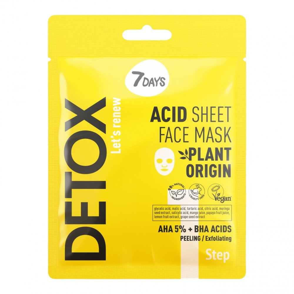 7Days Detox Acid Sheet Face Mask AHA (5%) + BHA Μάσκα για Βαθιά Απολέπιση & Τόνωση της Επιδερμίδας, 25g