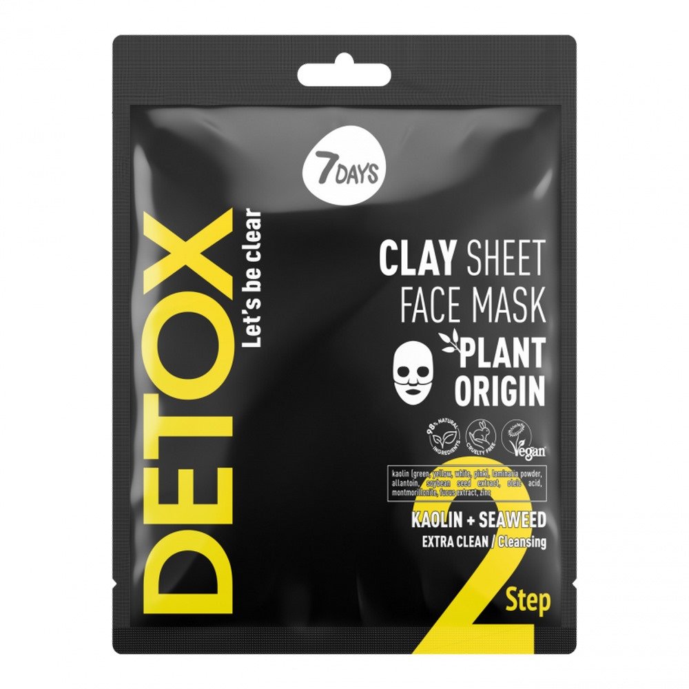 7Days Detox Clay Sheet Face Mask Kaolin & Seaweed Μάσκα για Βαθύ Καθαρισμό & Καταπολέμηση της Λιπαρότητας, 12g