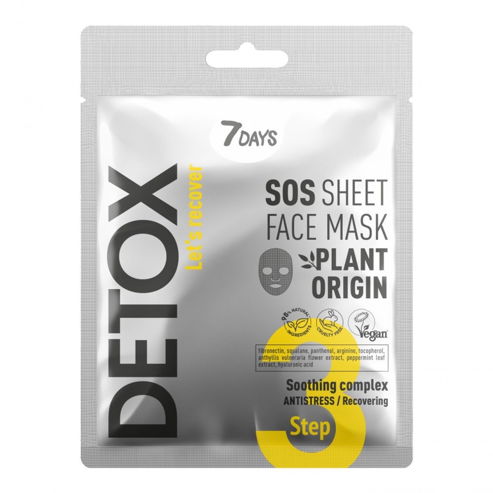 7Days Detox SOS Sheet Face Mask Soothing Complex Τονωτική Μάσκα Προσώπου για Μείωση των Λεπτών Γραμμών, 25g