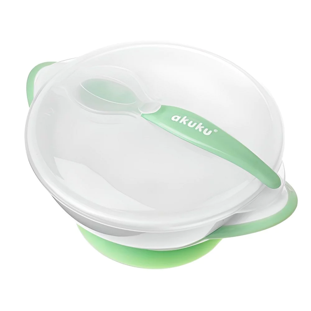 Akuku White/Green A0504 Φαγητοδοχείο με Βεντούζα & Κουτάλι, 2 τμχ Akuku White/Green A0504 Φαγητοδοχείο με Βεντούζα & Κουτάλι, 2 τμχ