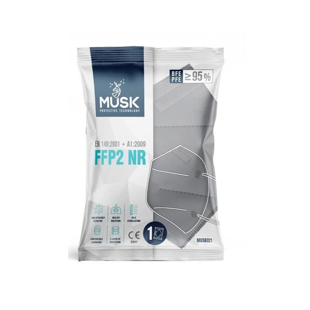 Musk Meltblown Protective Mask FFP2 NR Προστατευτική Μάσκα μιας Χρήσης 1 Τμχ Γκρι