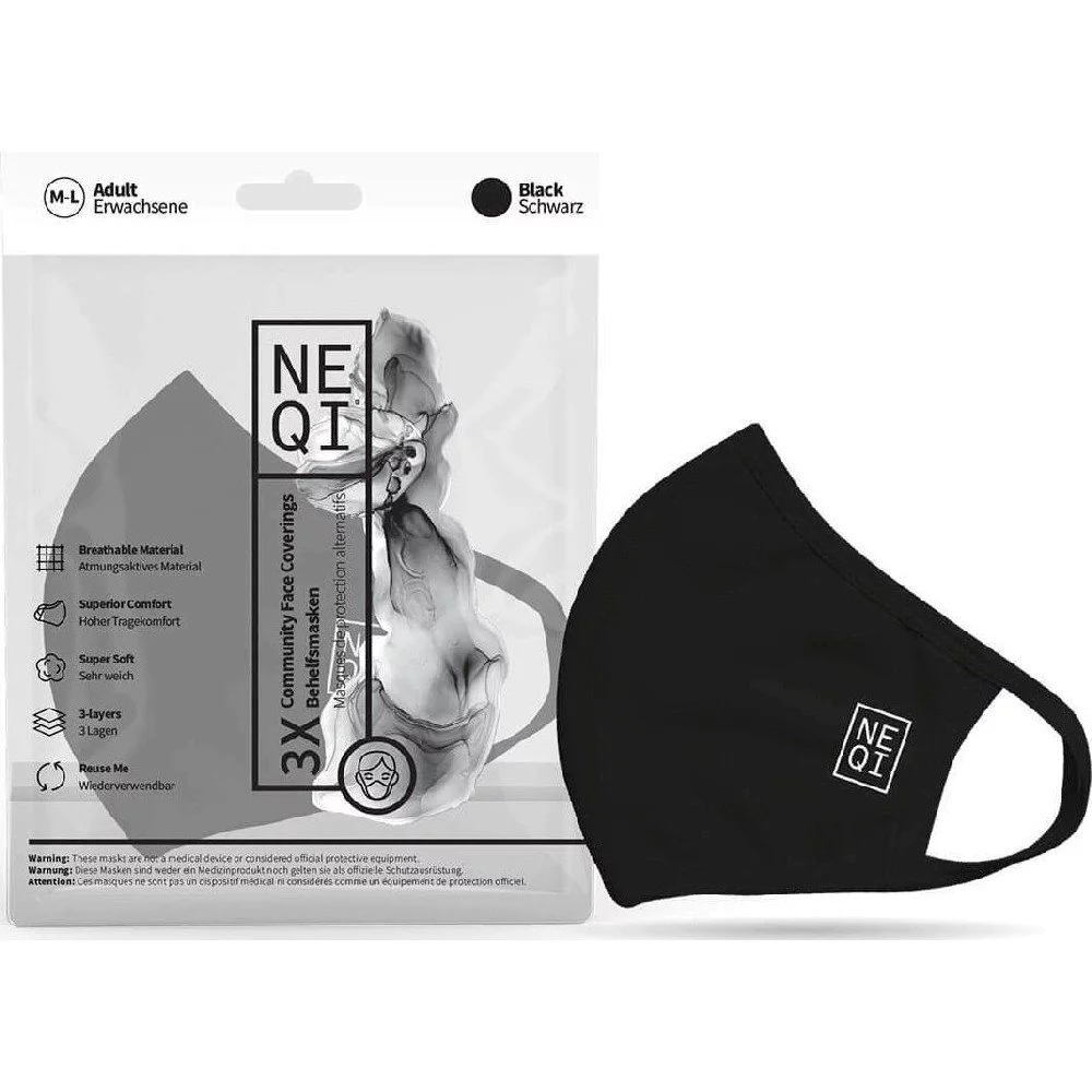 Neqi Re-Useable Υφασμάτινη Μαύρη Μάσκα Προσώπου M-L, 3 τμχ Neqi Re-Useable Υφασμάτινη Μαύρη Μάσκα Προσώπου M-L, 3 τμχ