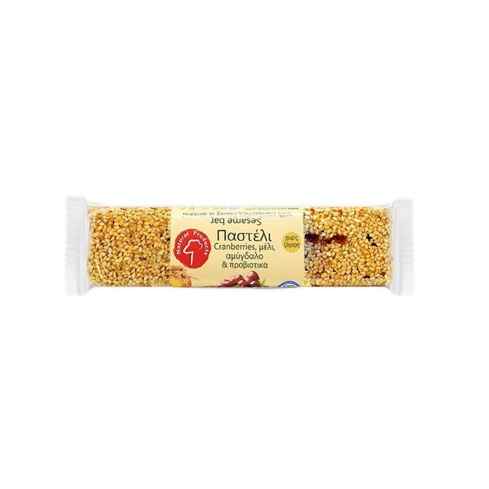 Natural Products Παστέλι με Cranberries, Μέλι, Αμύγδαλο & Προβιοτικά Χωρίς Ζάχαρη, 90gr