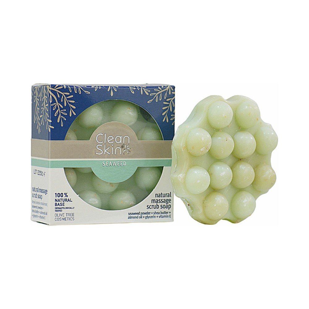 CleanSkin Natural Massage Scrub Soap Φυτικό Σαπούνι Μασάζ & Απολέπισης με Πούδρα Από Φύκια για Φυσικό Καθαρισμό, 100gr