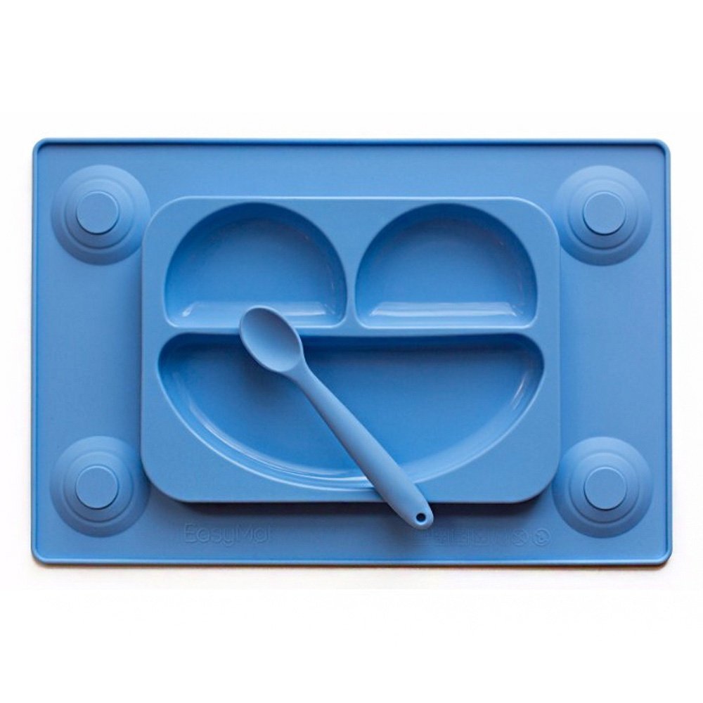 Easymat Δίσκος Φαγητού από Σιλικόνη με Βεντούζες Blue Μπλέ, 2τμχ