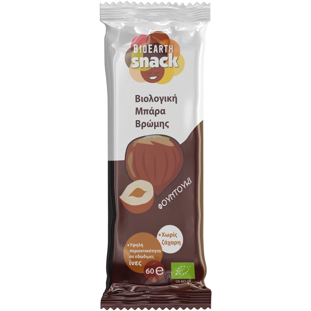 Bioearth Snack Μπάρα βρώμης Φουντούκι, 60g Bioearth Snack Μπάρα βρώμης Φουντούκι, 60g