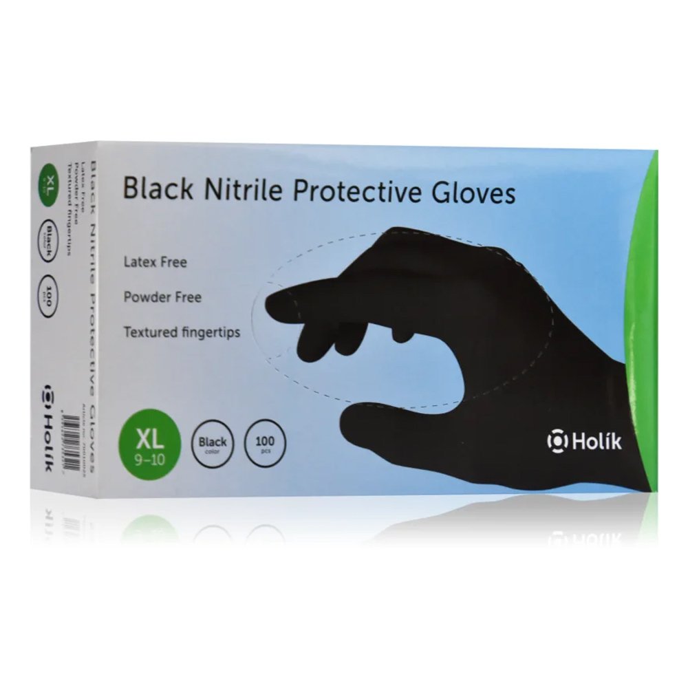 Holik Γάντια Νιτριλίου Χωρίς Πούδρα σε Μαύρο Χρώμα, 100τμχ