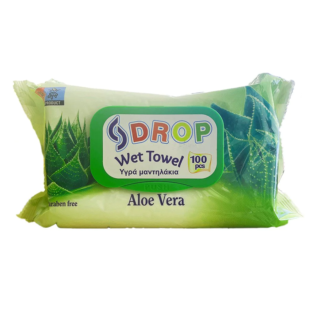 Drop Wet Towel Aloe Vera Υγρά Μαντηλάκια Αλόε Βέρα, 100τμχ Drop Wet Towel Aloe Vera Υγρά Μαντηλάκια Αλόε Βέρα, 100τμχ