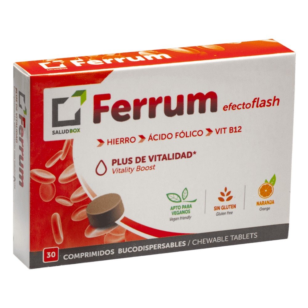 Saludbox Ferrum Συμπλήρωμα Διατροφής Για Την Βελτίωση Των Επιπέδων Σιδήρου Στο Αίμα, 30 μασώμενες ταμπλέτες