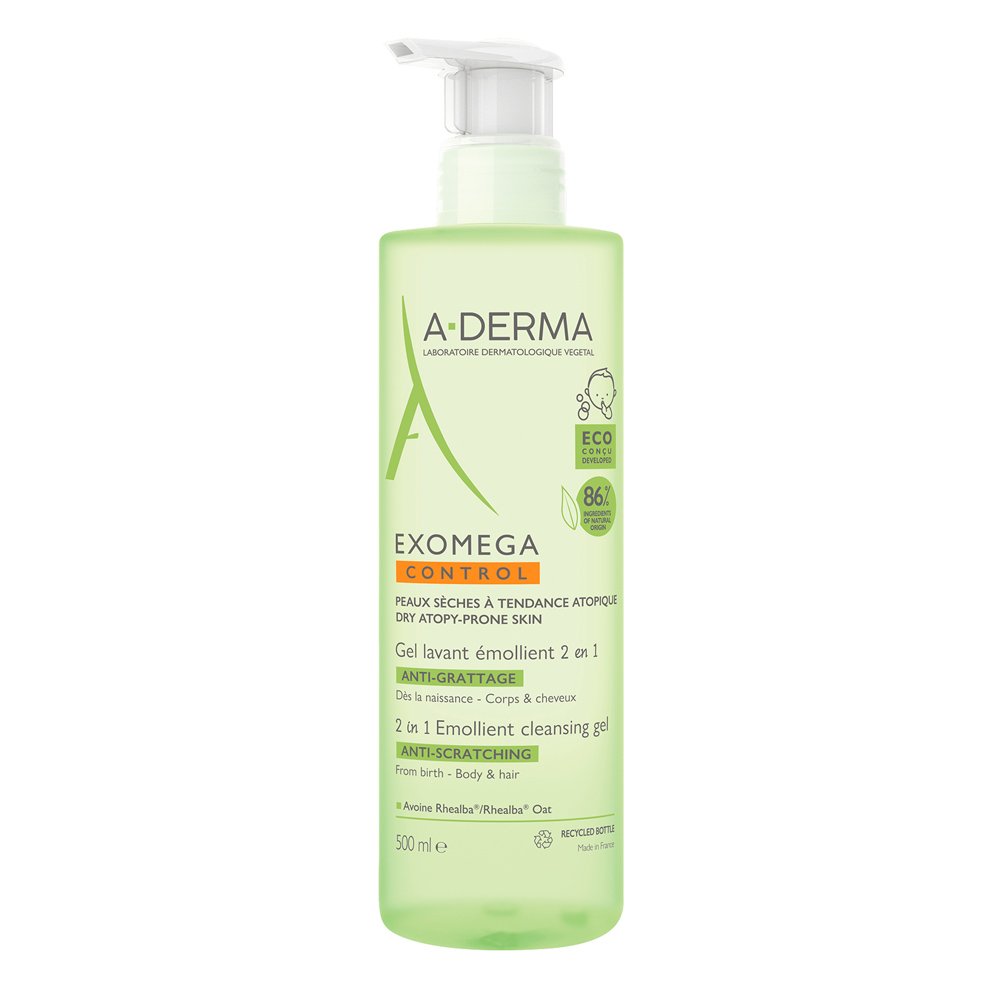 A-Derma Exomega Control Emollient Μαλακτικό Ζελ Καθαρισμού 2 σε 1 κατά του Αισθήματος Κνησμού, 500ml