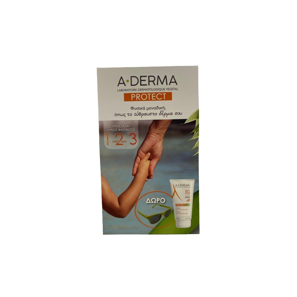 A-Derma Πακέτο Προσφοράς Protect AD Creme Spf50+, 150ml & Δώρο Παιδικά Γυαλιά Ηλίου Αντηλιακή Κρέμα Προσώπου, Σώματος Πολύ Υψηλής Προστασίας για το Εύθραυστο Δέρμα με Τάση Ατοπίας & Δώρο Παιδικά Γυαλιά Ηλίου