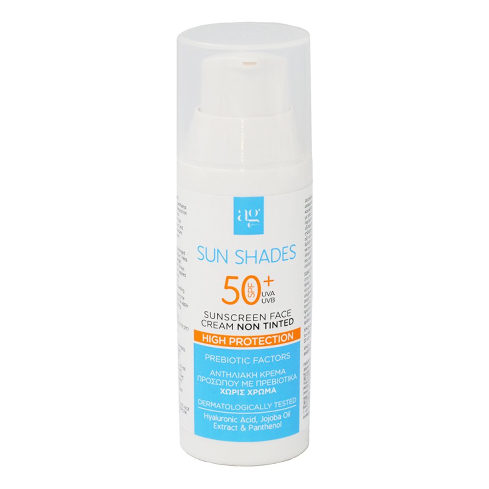 AG Pharm Sun Shades Face Sunscreen Αντηλιακή Κρέμα Προσώπου Με Πρεβιοτικά Χωρίς Χρώμα SPF50+, 50 ml