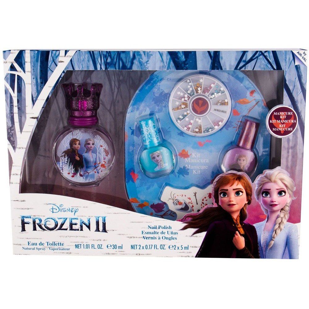 Air-Val Frozen II Eau de Toilette 30ml Combo: Edt 30 Ml + Nail Polish 2 X 5 Ml + Nail File + Decorative Stones