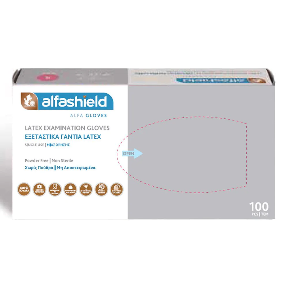 AlfaShield Latex Gloves Γάντια Latex μίας Χρήσης Χωρίς Πούδρα, 100τμχ AlfaShield Latex Gloves Γάντια Latex μίας Χρήσης Χωρίς Πούδρα, 100τμχ