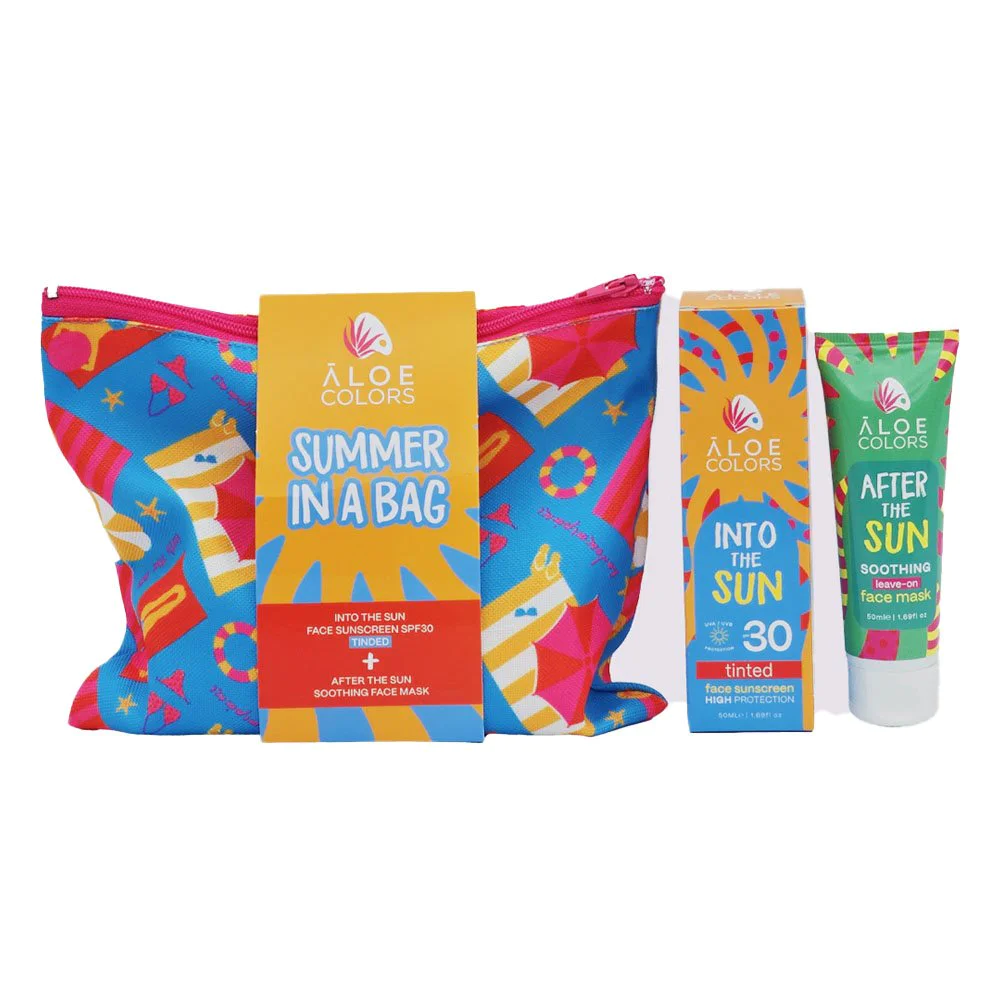 Aloe Colors Into The Sun Cosmetic Bag SPF30 Tinted Αντηλιακό Προσώπου με Χρώμα & After the Sun Soothing Leave-On Face Mask 50ml, 1σετ Aloe Colors Into The Sun Cosmetic Bag SPF30 Tinted Αντηλιακό Προσώπου με Χρώμα & After the Sun Soothing Leave-On Face Mask 50ml, 1σετ