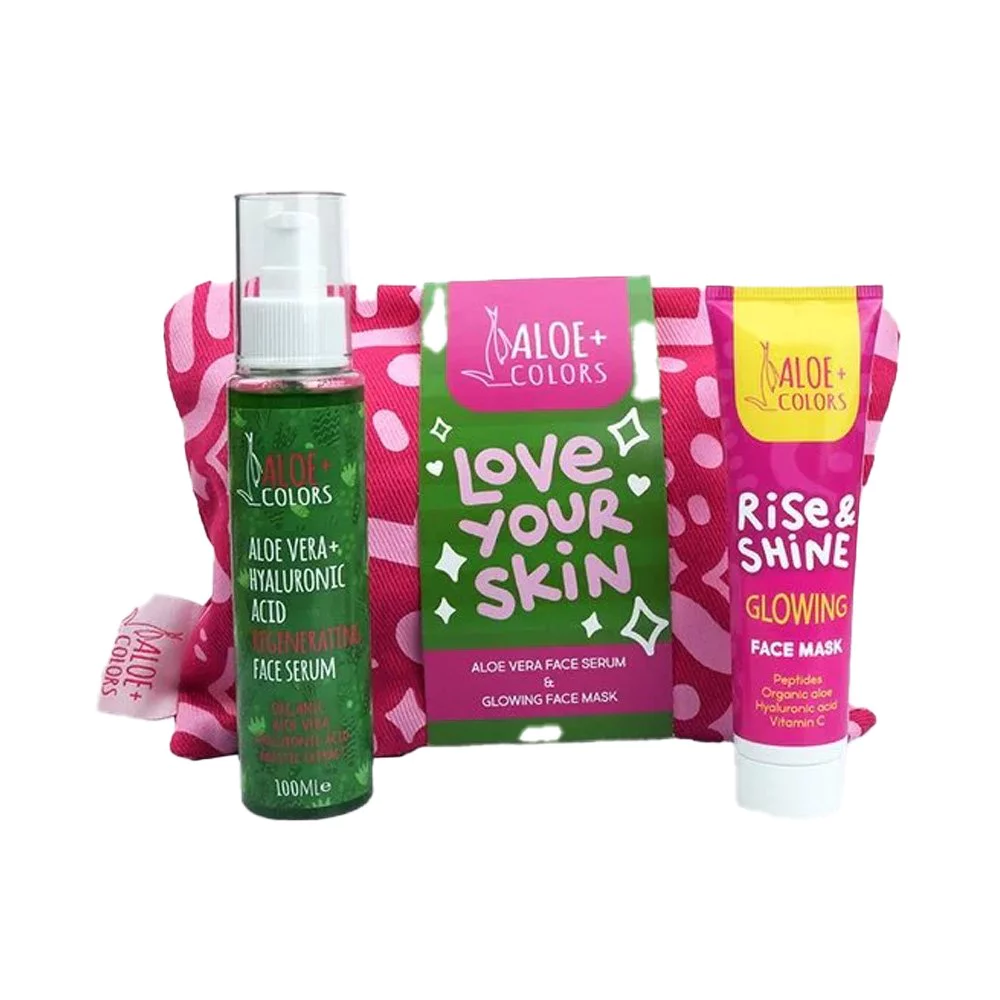 Aloe Colors Promo Gift Set Bag Hyaluronic Acid Regenerating Face Serum, 100ml & Rise & Shine Glowing Face Mask, 60ml Aloe Colors Promo Gift Set Bag Hyaluronic Acid Regenerating Face Serum, 100ml & Rise & Shine Glowing Face Mask, 60ml