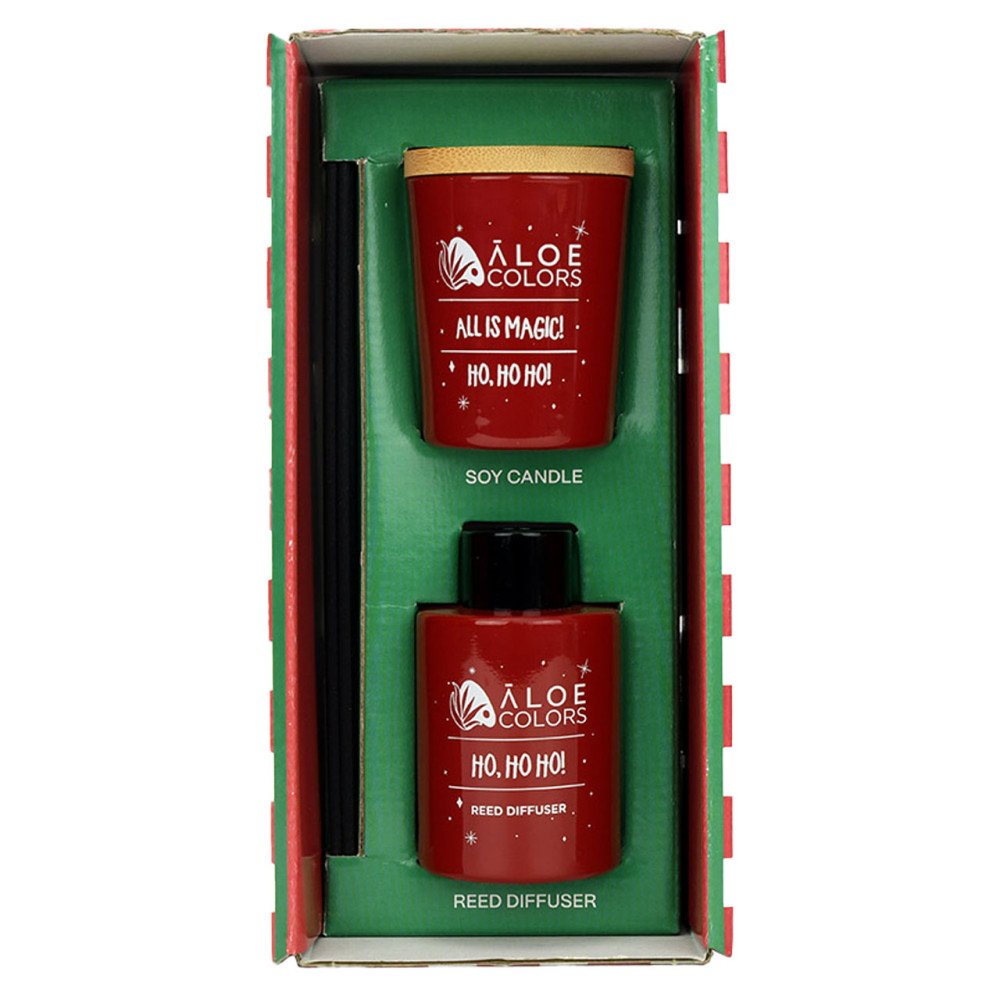 Aloe Colors Set Home HO,HO,HO! Reed Diffuser Αρωματικό Χώρου, 125ml & Scented Soy Candle Κερί Σόγιας,150gr