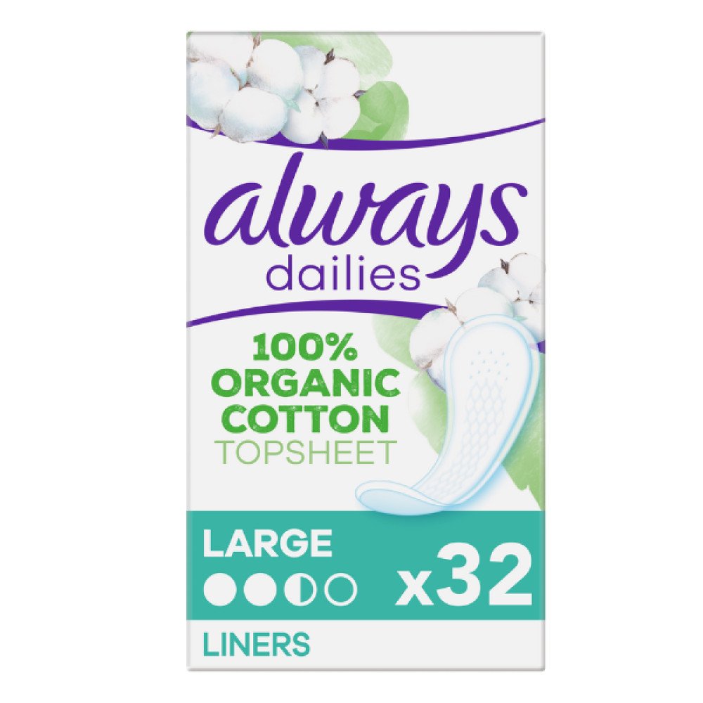 Always Dailies Cotton Protection Large Σερβιετάκια από 100% Oργανικό Bαμβάκι, 32τμχ