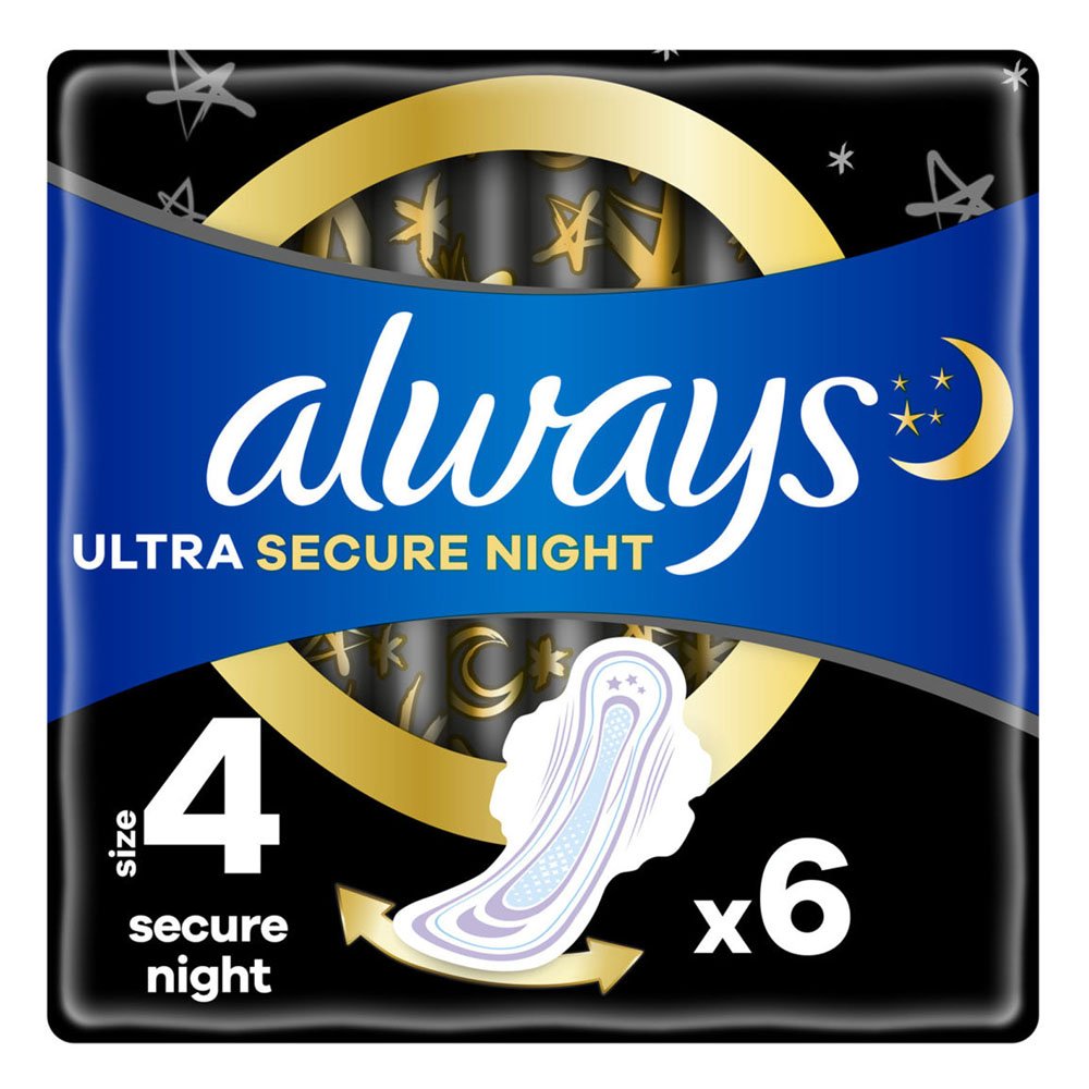 Always Ultra Secure Night 4 Instant Dry Σερβιέτες Υψηλής Απορροφητικότητας με Φτερά, 6τμχ