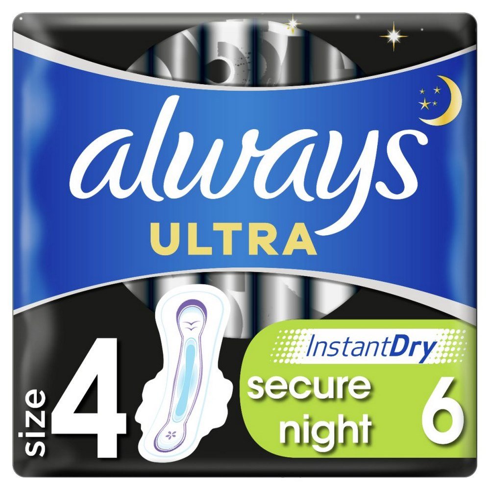 Always Ultra Secure Night InstantDry Σερβιέτες με Φτερά, 6τμχ