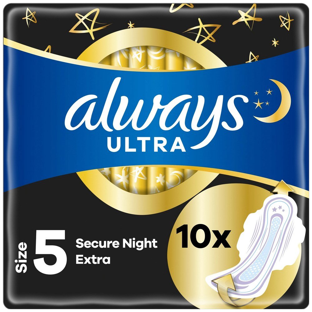 Always Ultra Secure Night Extra Σερβιέτες με Φτερά Νυκτός Μέγεθος 5 σε Διπλή Συσκευασία, 10τμχ