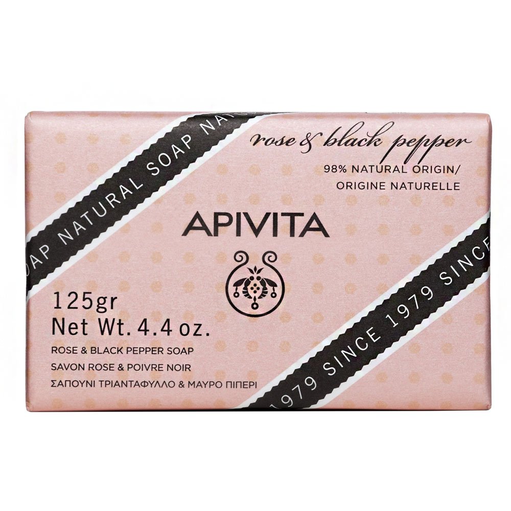 Apivita Natural Soap Rose & Black Pepper Σαπούνι με Τριαντάφυλλο & Μαύρο Πιπέρι, 125gr