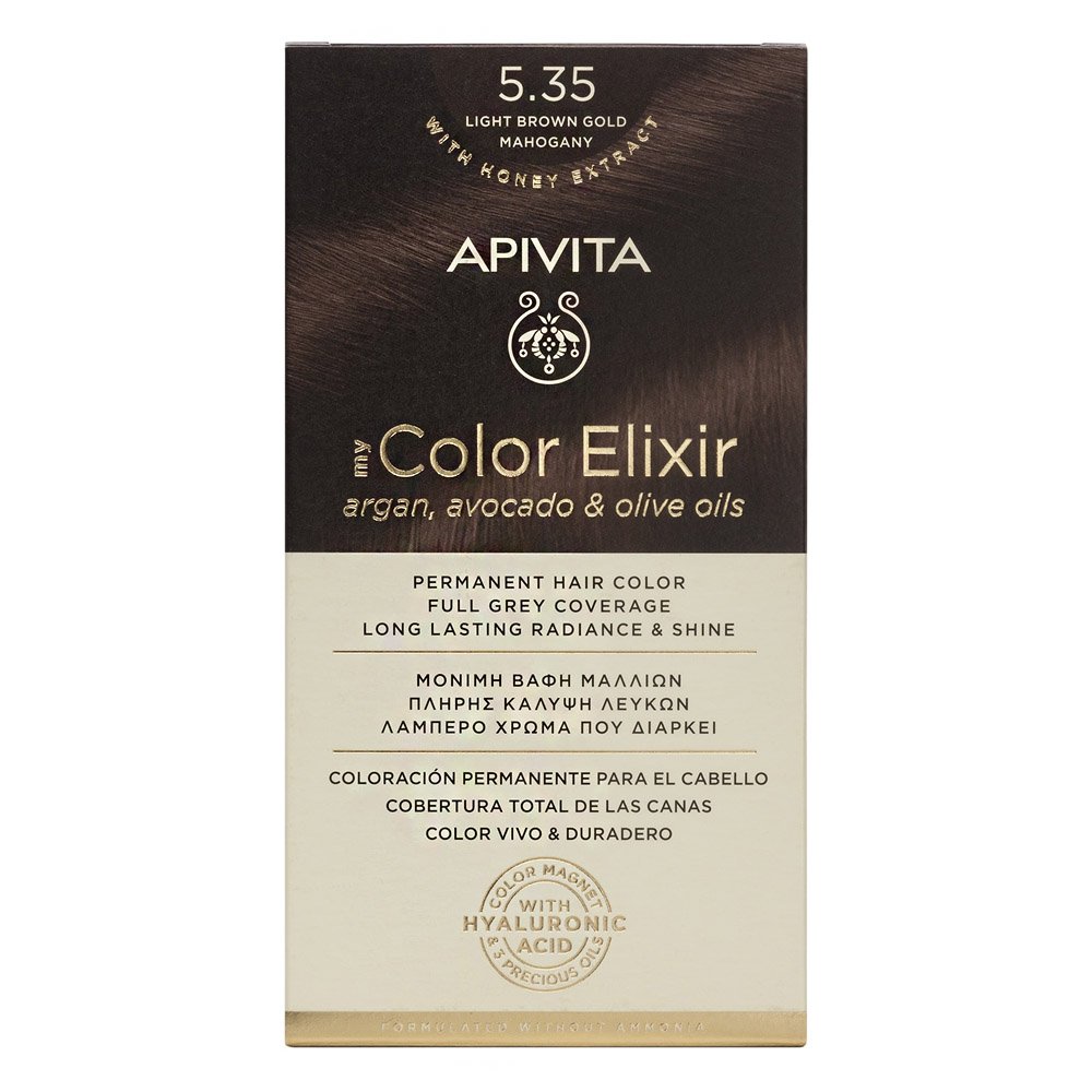 Apivita My Color Elixir Μόνιμη Βαφή Μαλλιών 5.35 Καστανό Ανοιχτό Μελί Μαονί, 125ml