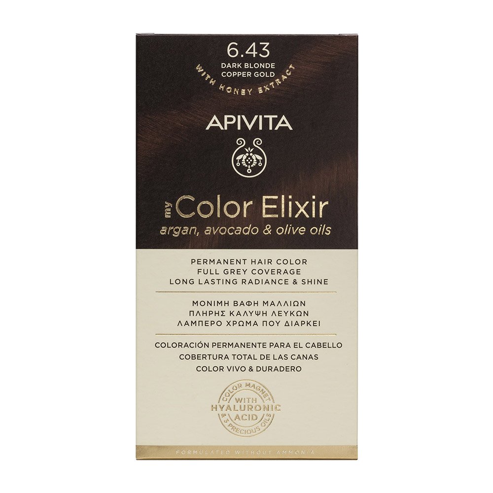 Apivita My Color Elixir Μόνιμη Βαφή Μαλλιών 6.43 Ξανθό Σκούρο Χάλκινο Μελί, 125ml 