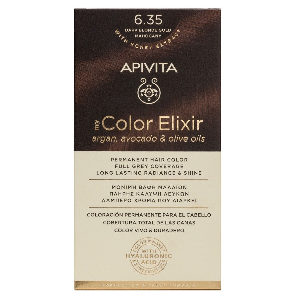 Apivita My Color Elixir Μόνιμη Βαφή Μαλλιών 6.35 Ξανθό Σκούρο Μελί Μαονί, 125ml