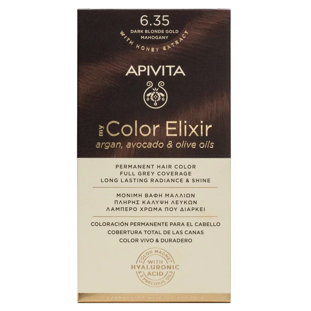 Apivita My Color Elixir Μόνιμη Βαφή Μαλλιών 6.35 Ξανθό Σκούρο Μελί Μαονί, 125ml Apivita My Color Elixir Μόνιμη Βαφή Μαλλιών 6.35 Ξανθό Σκούρο Μελί Μαονί, 125ml