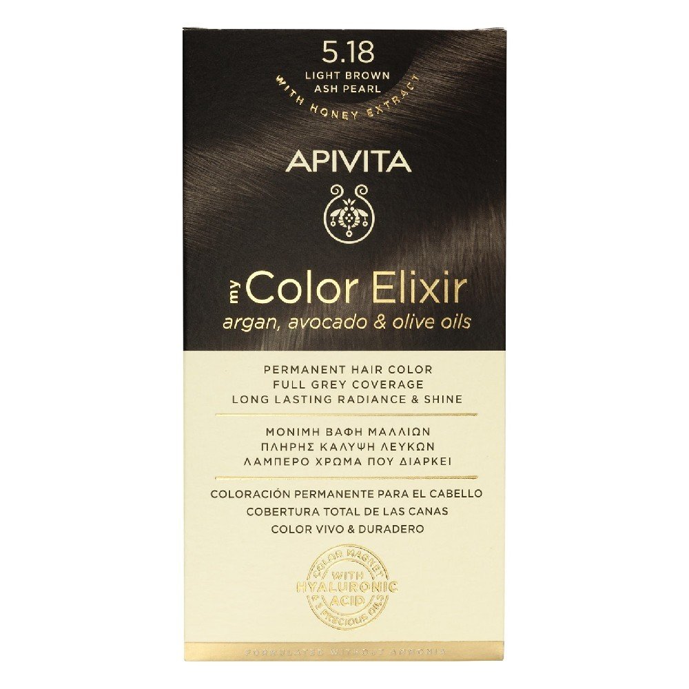 Apivita My Color Elixir Μόνιμη Βαφή Μαλλιών 5.18 Καστανό Ανοιχτό Σαντρέ, 125ml