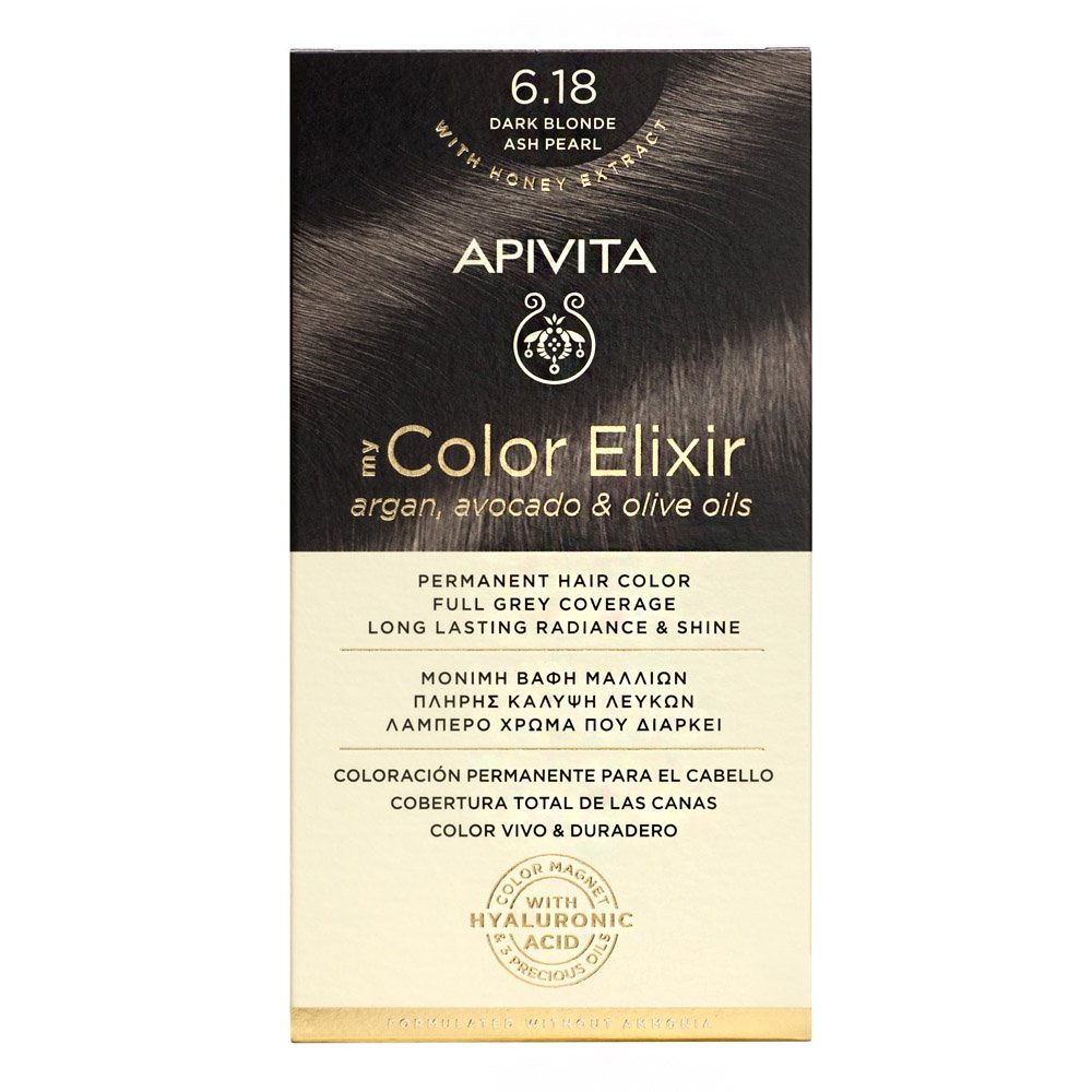 Apivita My Color Elixir Μόνιμη Βαφή Μαλλιών 6.18 Ξανθό Σκούρο Σαντρέ Περλέ, 125ml