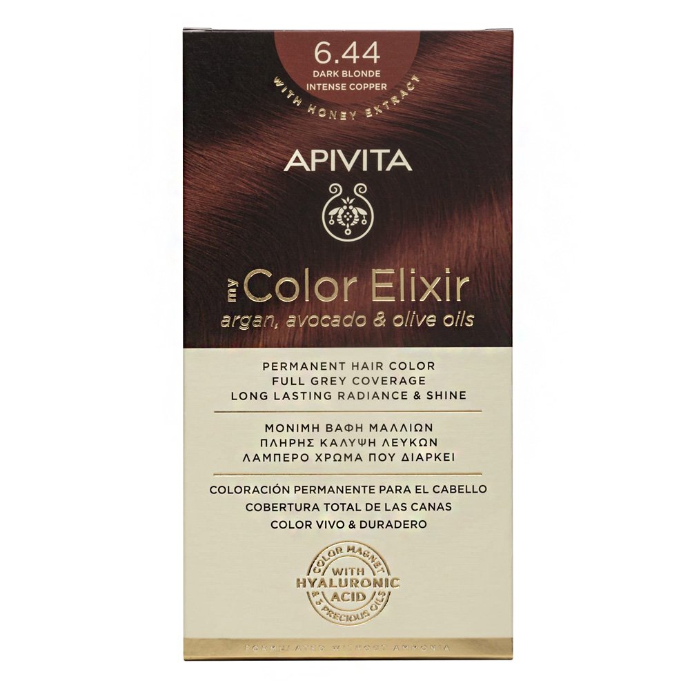 Apivita My Color Elixir Μόνιμη Βαφή Μαλλιών 6.44 Ξανθό Σκούρο Έντονο Χάλκινο. 125ml