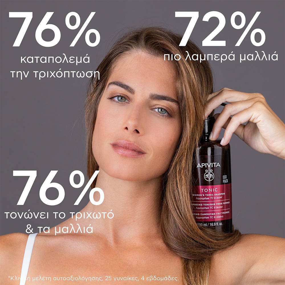 Apivita Women's Tonic Shampoo EcoPack Τονωτικό Σαμπουάν κατά της Τριχόπτωσης για Γυναίκες με Hippophae TC & Δάφνη, 500ml