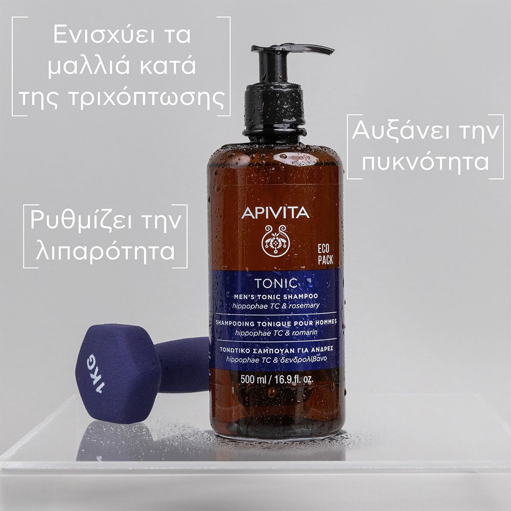 Apivita Men's Tonic Τονωτικό Σαμπουάν Κατά της Τριχόπτωσης για Άνδρες με Ιπποφαές TC & Δενδρολίβανο, 500ml