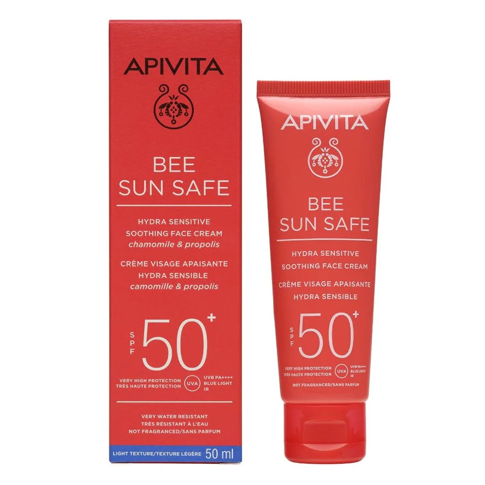 Apivita Bee Sun Safe Hydra Sensitive Face Cream SPF50+ Αντηλιακή Κρέμα Προσώπου Ελαφριάς Υφής Για Ευαίσθητες Επιδερμίδες Με Χαμομήλι & Πρόπολη, 50ml