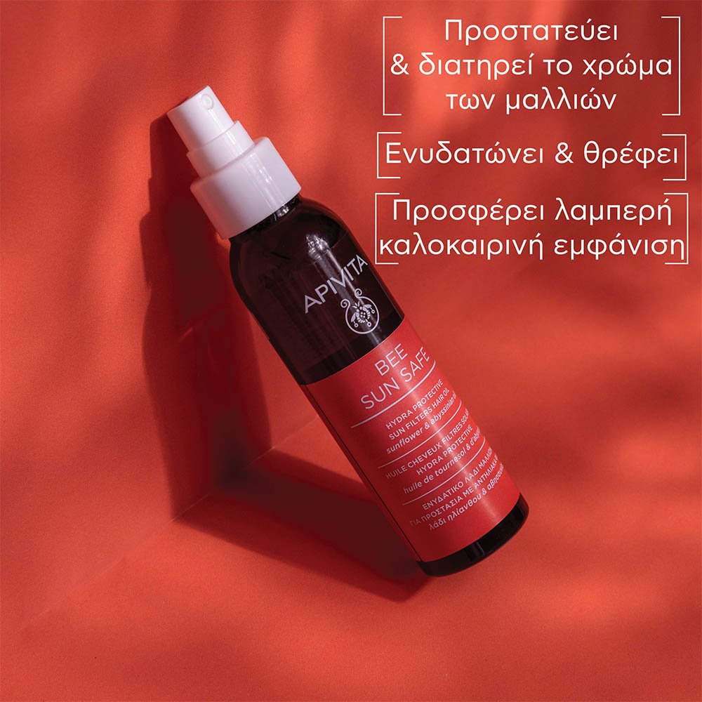 Apivita Bee Sun Safe Hydra Protective Hair Oil Ενυδατικό Λάδι Για Τα Μαλλιά Με Αντηλιακά Φίλτρα Ηλίανθου & Αβησσυνίας, 100ml