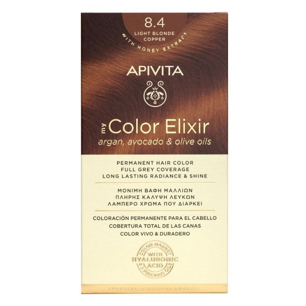 Apivita My Color Elixir Μόνιμη Βαφή Μαλλιών 8.4 Ξανθό Ανοιχτό Χάλκινο, 125ml