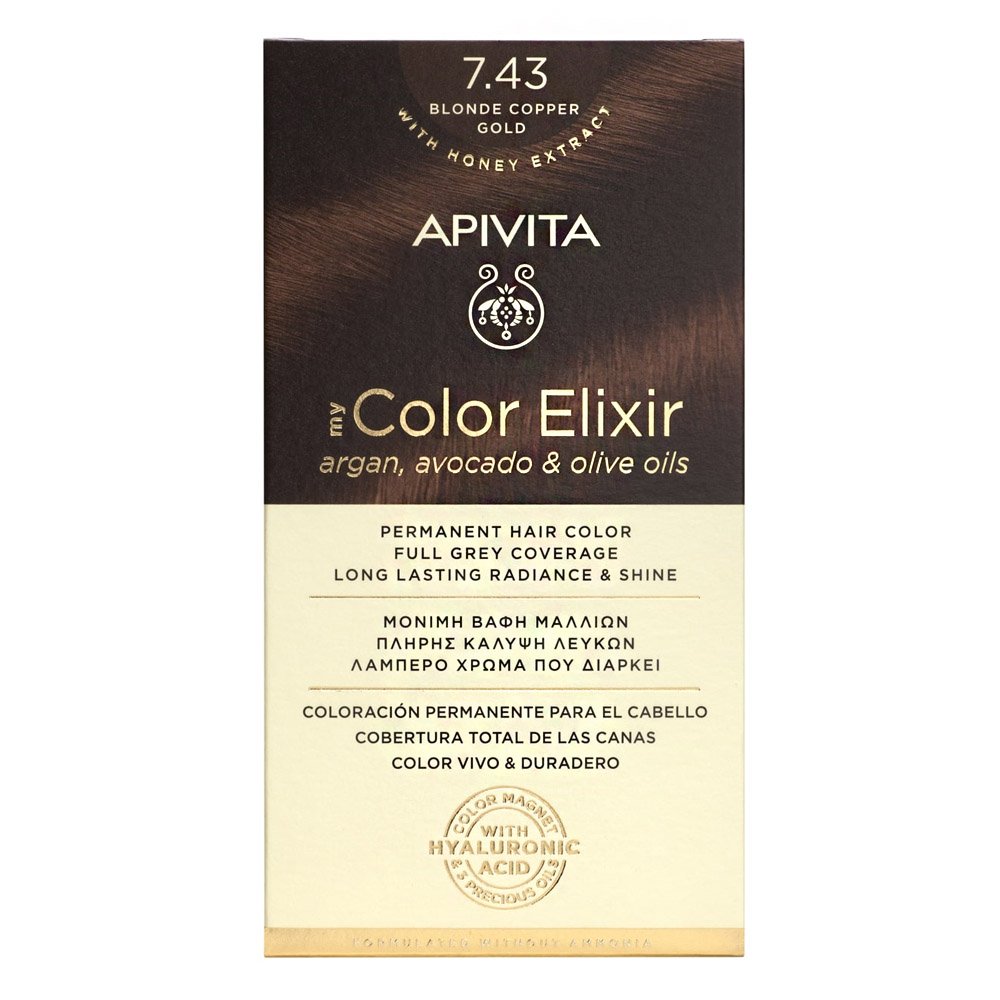 Apivita My Color Elixir Μόνιμη Βαφή Μαλλιών 7.43 Ξανθό Χάλκινο Μελί, 125ml