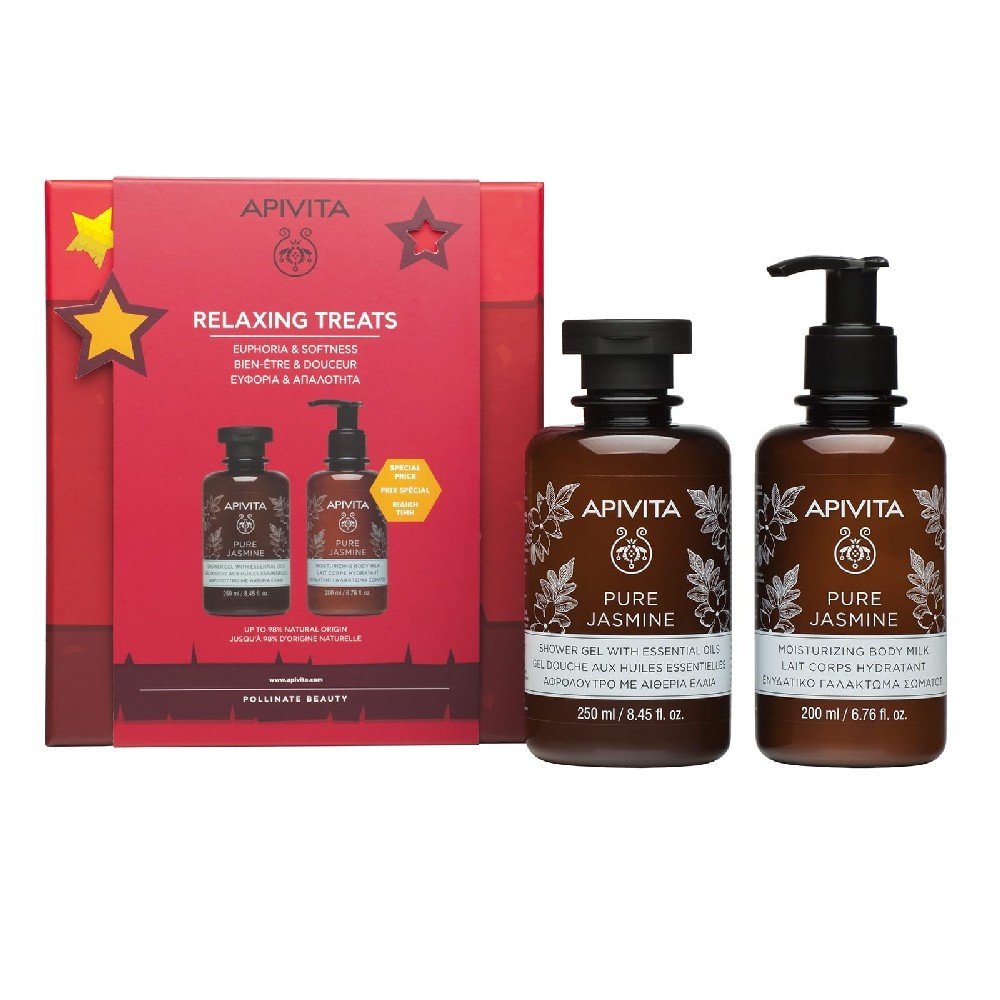 Apivita Promo Relaxing Treats Pure Jasmine Shower Gel with Essential Oils 250ml & Pure Jasmine Moisturizing Body Milk 200ml