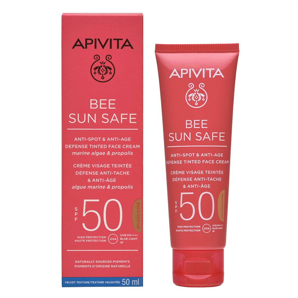 Apivita Bee Sun Safe Αντηλιακή Κρέμα Προσώπου Κατά των Πανάδων και των Ρυτίδων με Χρώμα Golden SPF50, 50 ml
