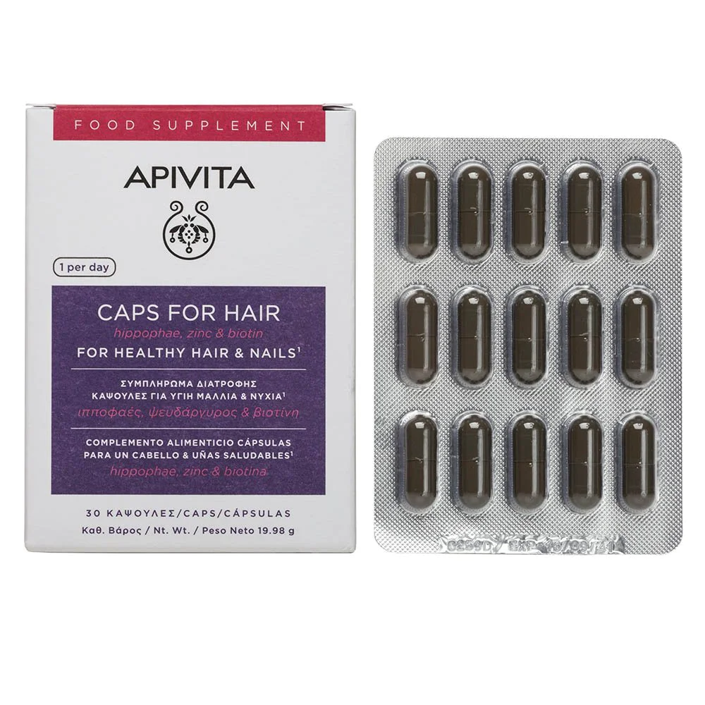 Apivita Caps For Hair Συμπλήρωμα Διατροφής Κάψουλες για Υγιή Μαλλιά & Νύχια, 30κάψουλες