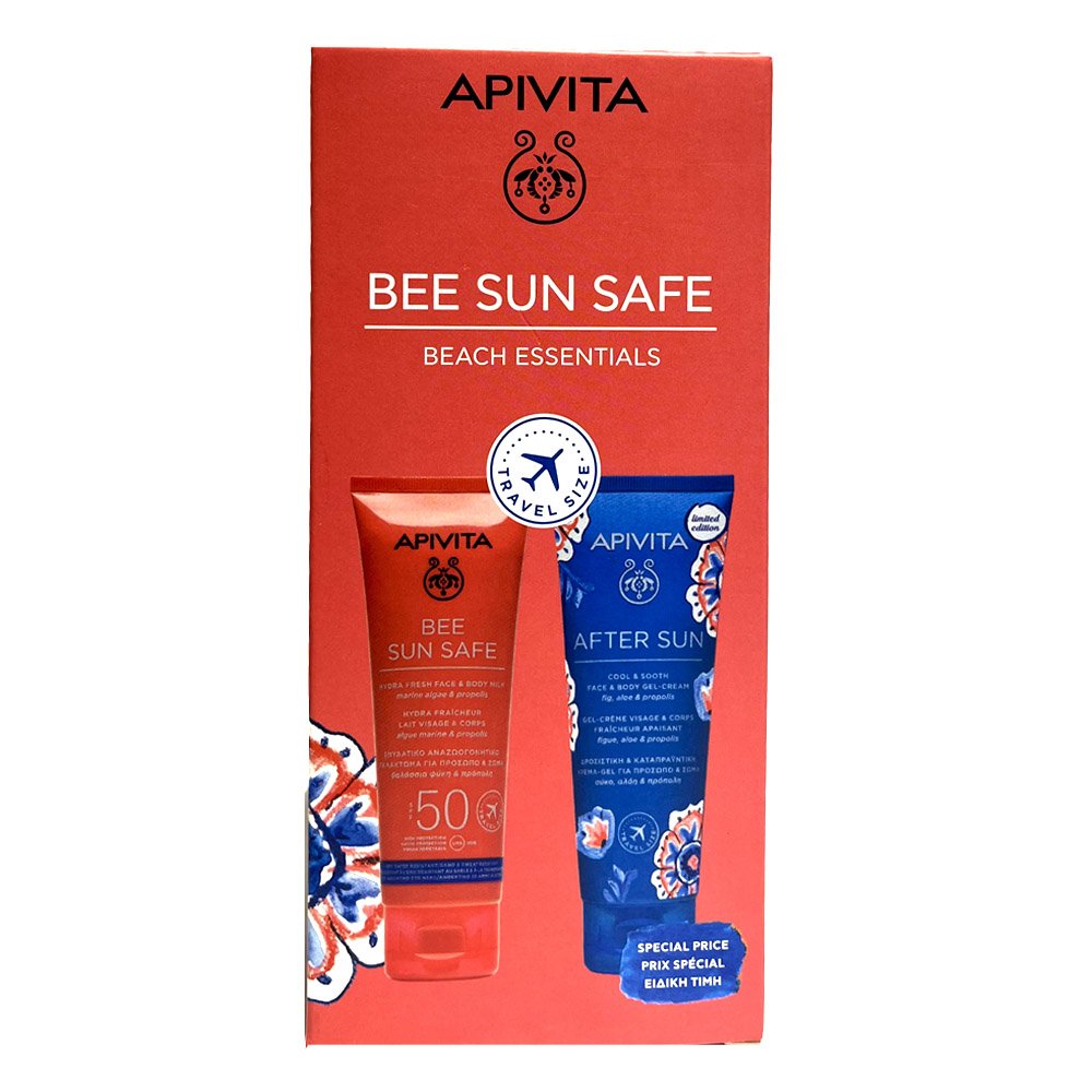 Apivita Bee Sun Safe Beach Essentials Promo Pack Hydra Fresh Face & Body Milk, 100ml & After Sun Cool & Sooth Face & Body Gel Cream, 100ml, 1σετ