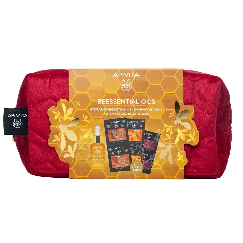 Apivita Beessential Oils Κιτ Ενίσχυσης Ενυδάτωσης με Έλαιο Προσώπου Ημέρας Συμπλήρωμα Ενδυνάμωσης & Ενυδάτωσης 15ml + ΔΩΡΟ Express Μάσκα Προσώπου Βασιλικός Πολτός 2x8ml+ Μέλι + Μάσκα Ματιών Σταφύλι 2x2ml