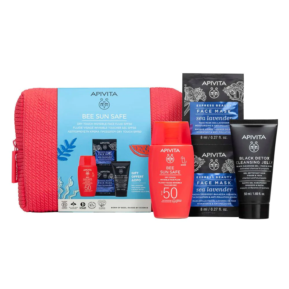 Apivita Bee Sun Safe Λεπτόρρευστη Κρέμα Προσώπου Dry Touch SPF50 & ΔΩΡΟ Mini Μαύρο Gel Καθαρισμού 50ml + Μάσκα Προσώπου Θαλάσσια Λεβάντα 2x8ml, 1σετ Apivita Bee Sun Safe Λεπτόρρευστη Κρέμα Προσώπου Dry Touch SPF50 & ΔΩΡΟ Mini Μαύρο Gel Καθαρισμού 50ml + Μάσκα Προσώπου Θαλάσσια Λεβάντα 2x8ml, 1σετ