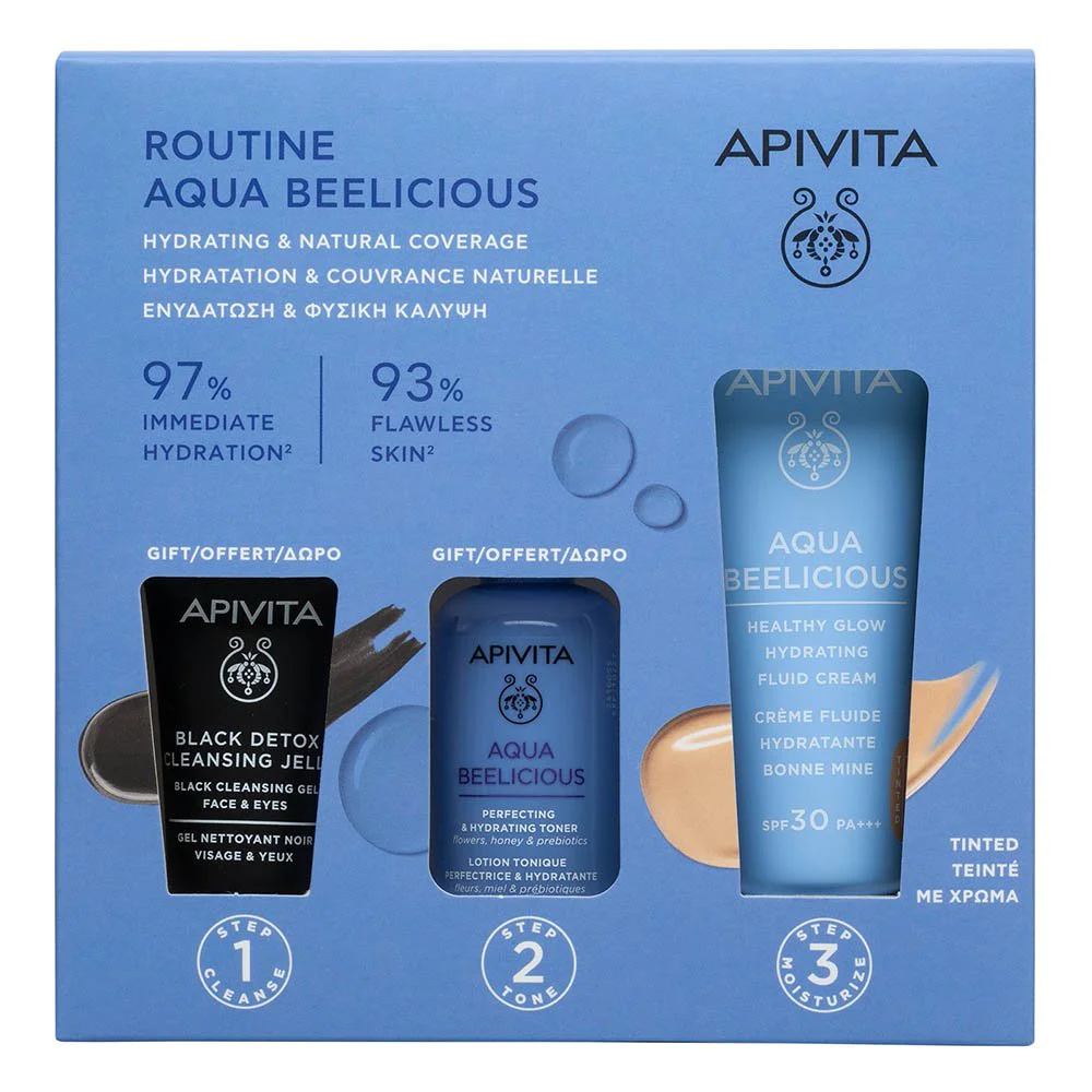 Apivita Promo Routine Aqua Beelicious Tinter Ρουτίνα Aqua Beelicious Λεπτόρρευστη Κρέμα Ενυδάτωσης για Φυσική Λάμψη SPF30 με Χρώμα 40ml + ΔΩΡΟ Μαύρο Gel Καθαρισμού 15ml +ΔΩΡΟ Aqua Beelicious Λοσιόν Ενυδάτωσης Κατά των Ατελειών 50ml Apivita Promo Routine Aqua Beelicious Tinter Ρουτίνα Aqua Beelicious Λεπτόρρευστη Κρέμα Ενυδάτωσης για Φυσική Λάμψη SPF30 με Χρώμα 40ml + ΔΩΡΟ Μαύρο Gel Καθαρισμού 15ml +ΔΩΡΟ Aqua Beelicious Λοσιόν Ενυδάτωσης Κατά των Ατελειών 50ml