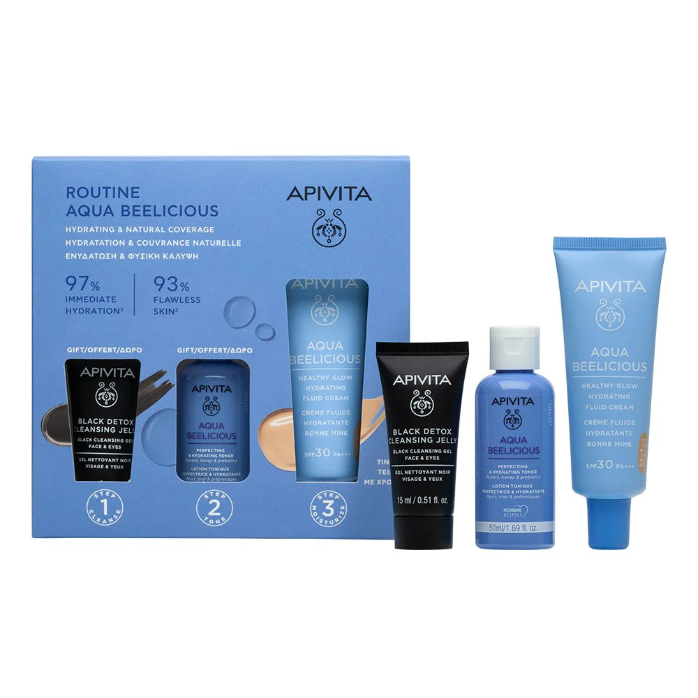 Apivita Promo Routine Aqua Beelicious Tinter Ρουτίνα Aqua Beelicious Λεπτόρρευστη Κρέμα Ενυδάτωσης για Φυσική Λάμψη SPF30 με Χρώμα 40ml + ΔΩΡΟ Μαύρο Gel Καθαρισμού 15ml +ΔΩΡΟ Aqua Beelicious Λοσιόν Ενυδάτωσης Κατά των Ατελειών 50ml Apivita Promo Routine Aqua Beelicious Tinter Ρουτίνα Aqua Beelicious Λεπτόρρευστη Κρέμα Ενυδάτωσης για Φυσική Λάμψη SPF30 με Χρώμα 40ml + ΔΩΡΟ Μαύρο Gel Καθαρισμού 15ml +ΔΩΡΟ Aqua Beelicious Λοσιόν Ενυδάτωσης Κατά των Ατελειών 50ml