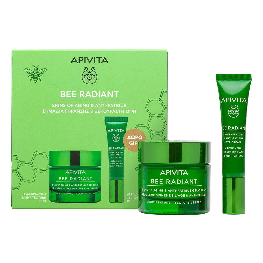 Apivita Promo Bee Radiant Κρέμα-Gel για Σημάδια Γήρανσης & Ξεκούραστη Όψη Ελαφριά Υφή, 50ml & Δώρο Κρέμα Ματιών για Σημάδια Γήρανσης & Ξεκούραστη Όψη, 15ml