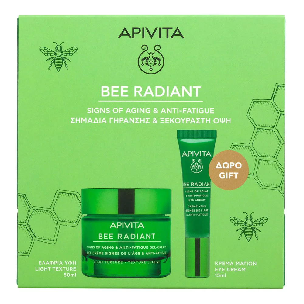 Apivita Promo Bee Radiant Κρέμα-Gel για Σημάδια Γήρανσης & Ξεκούραστη Όψη Ελαφριά Υφή, 50ml & Δώρο Κρέμα Ματιών για Σημάδια Γήρανσης & Ξεκούραστη Όψη, 15ml